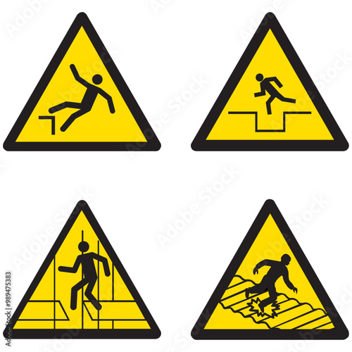 SA033,SA034,SA035,SA036,riesgo de caída, caída a diferentes niveles,advertencia, industria, industrial, alto, diseño, riesgo, precaución, alerta, seguridad, icono, peligro, símbolo, ilustración