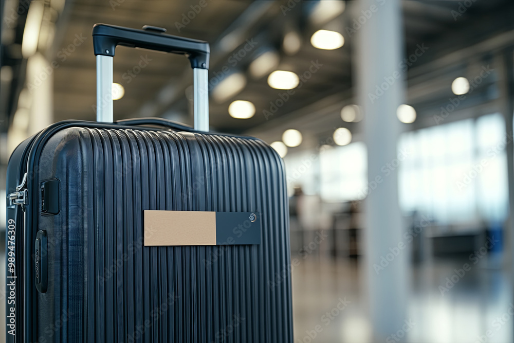 Business travel luggage with a company label in the foreground Business travel luggage with a company label in the foreground