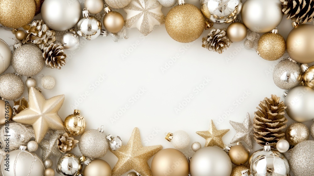 Elegant Christmas backdrop with golden and silver decorations for festive designs and creative projects Elegant Christmas backdrop with golden and silver decorations for festive designs and creative projects