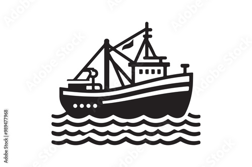 Trawler Silhouette SVG & Vector Illustration – Ideal for Maritime Themes