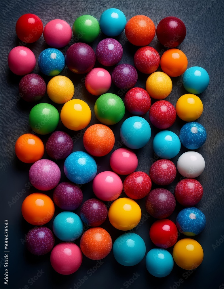 A vibrant assortment of gum balls displayed against a dark background, highlighting their cheerful colors and playful appeal A vibrant assortment of gum balls displayed against a dark background, highlighting their cheerful colors and playful appeal