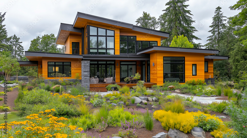 A modern, eco-friendly home featuring smart water-saving technologies, surrounded by nature and green landscapes. A modern, eco-friendly home featuring smart water-saving technologies, surrounded by nature and green landscapes.