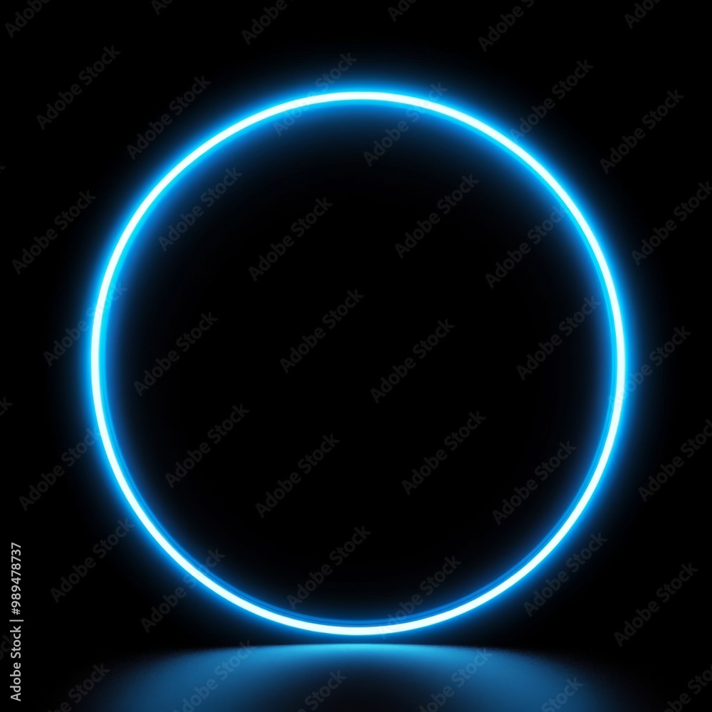 A glowing blue neon circle on a black background.
