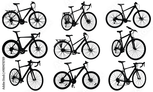 Bicycle silhouette vector set isolated on white background