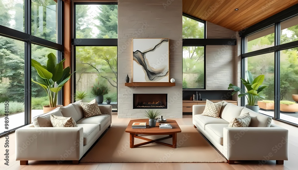 living room with a fireplace