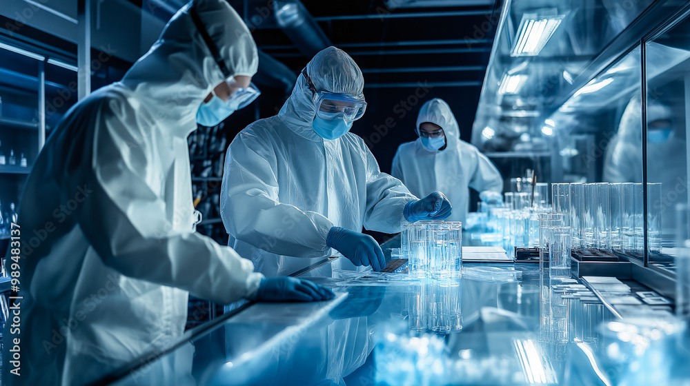 A group of professional doctors and researchers working in a laboratory, conducting experiments and analyzing research. A group of professional doctors and researchers working in a laboratory, conducting experiments and analyzing research.