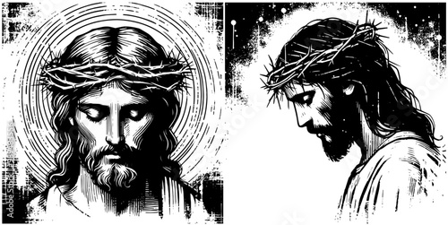 Jesus Christ Savior Messiah Son of God, vector illustration silhouette for laser cutting cnc, engraving, religious icon, clipart black shape