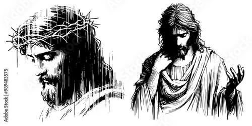 Jesus Christ Savior Messiah Son of God, vector illustration silhouette for laser cutting cnc, engraving, religious icon, clipart black shape