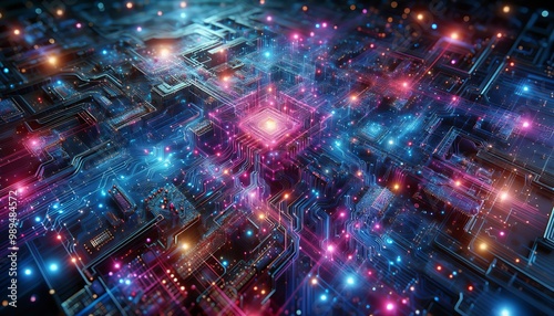 A mesmerising digital landscape where circuits and data converge in a symphony of light.