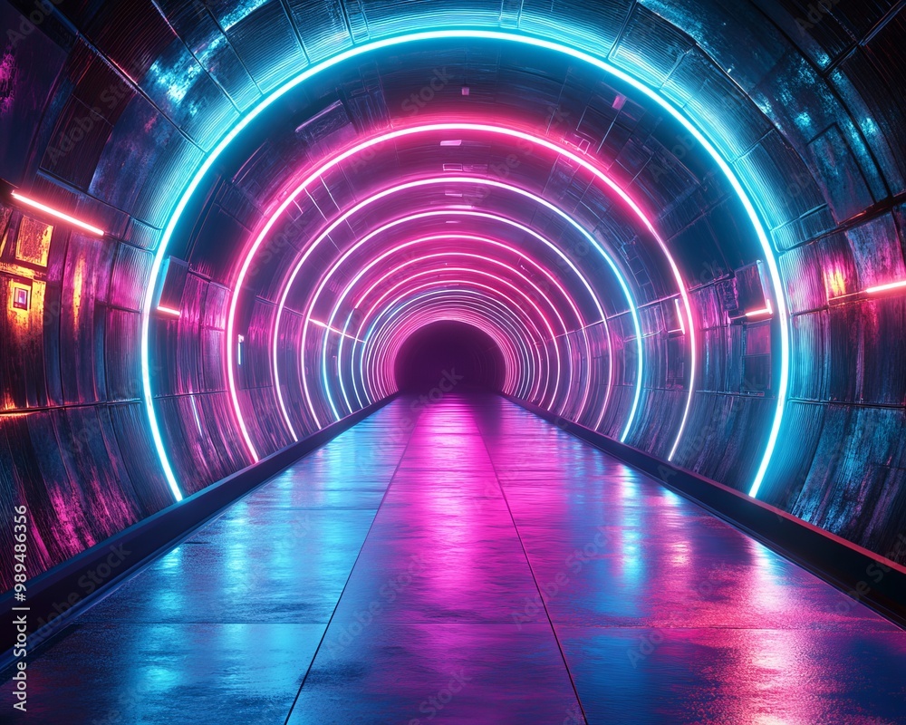 Neon tunnel with vibrant glowing lights Neon tunnel with vibrant glowing lights
