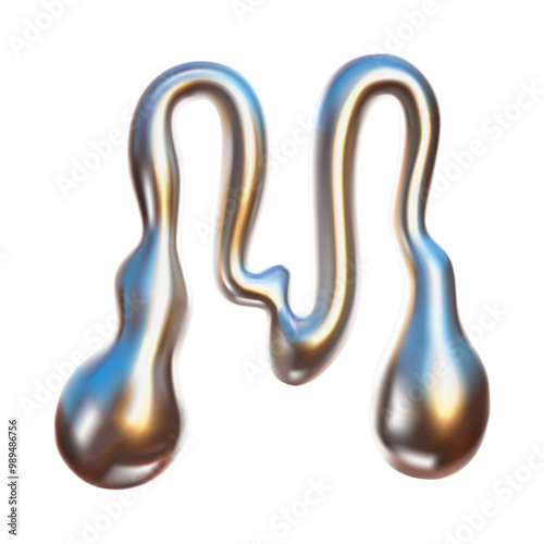 Chrome Bubble Typeface Design. Letter - M. Contemporary vector English alphabet with glossy liquid metal effect in a futuristic style.	
