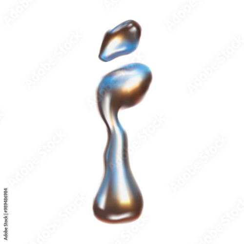Chrome Bubble Typeface Design. Letter - I. Contemporary vector English alphabet with glossy liquid metal effect in a futuristic style