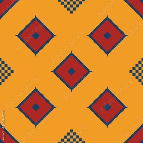A pattern of blue and red squares. The squares are arranged in a way that creates a sense of movement and energy. The blue and yellow colors complement each other and create a vibrant