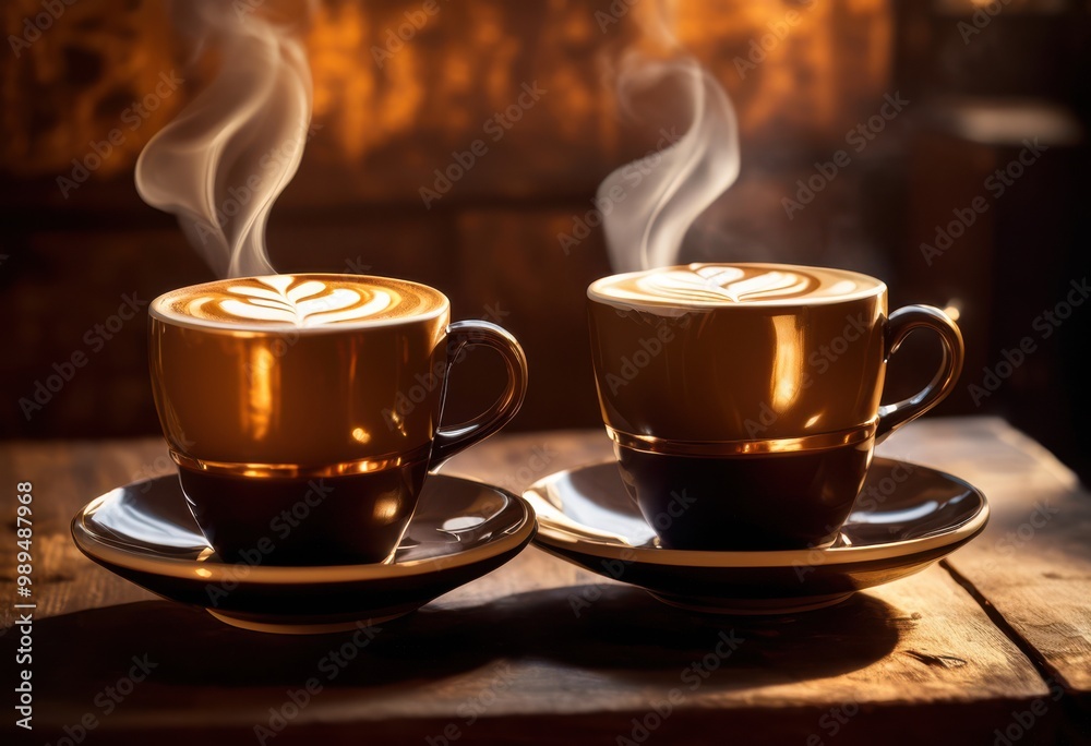 close view steaming coffee cups capturing rich colors intricate details cozy morning atmosphere, aroma, beverage, brown, caffeine, ceramic, craft, creamy close view steaming coffee cups capturing rich colors intricate details cozy morning atmosphere, aroma, beverage, brown, caffeine, ceramic, craft, creamy