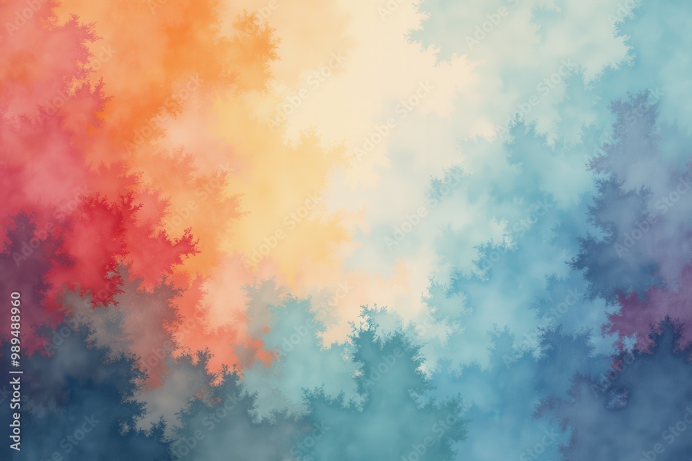 Fototapeta premium Abstract Watercolor Background with Blurry Tree Silhouettes and a Gradient of Colors