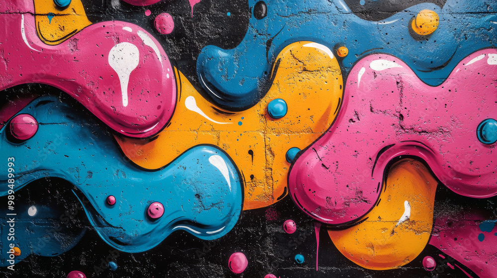 Abstract colorful graffiti art on a brick wall. Abstract colorful graffiti art on a brick wall.