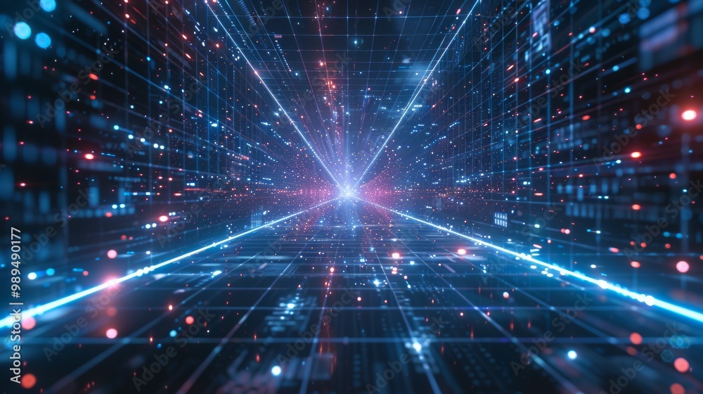 Futuristic Digital Grid with Light Particles