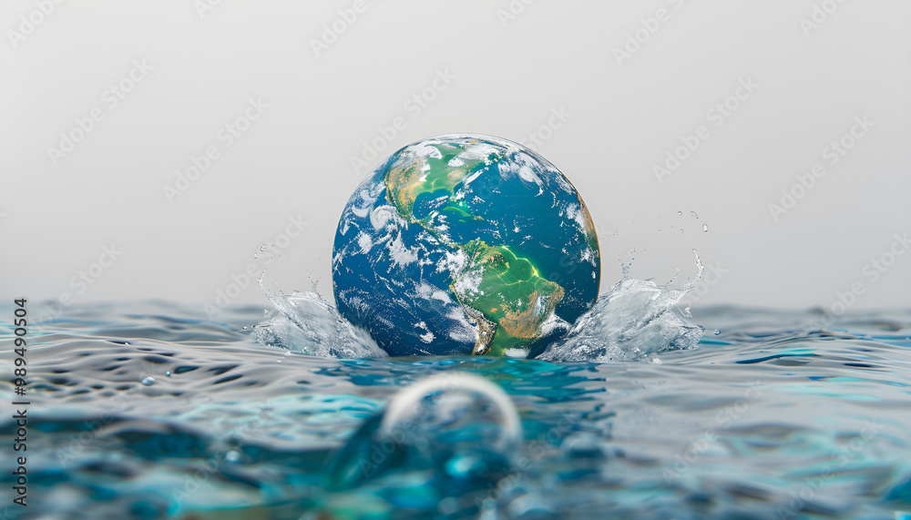 Earth partially submerged in water symbolizing sea level rise and its impact on the planet Earth partially submerged in water symbolizing sea level rise and its impact on the planet