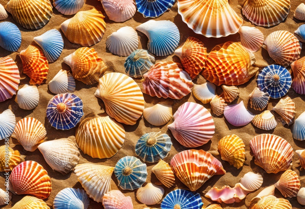vibrant seashells creatively arranged bright sandy shore displaying spectrum colors patterns, beach, tropical, coastal, marine, texture, design, natural vibrant seashells creatively arranged bright sandy shore displaying spectrum colors patterns, beach, tropical, coastal, marine, texture, design, natural