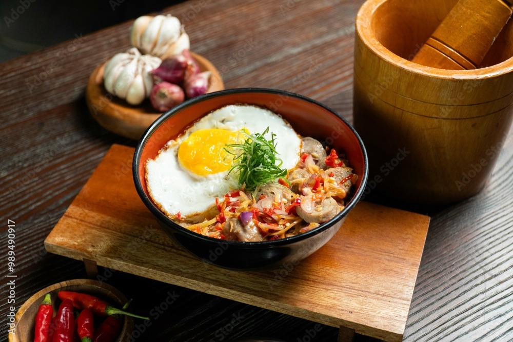 Rice bowl spicy chef cooking creative indonesian authentic asian food Rice bowl spicy chef cooking creative indonesian authentic asian food