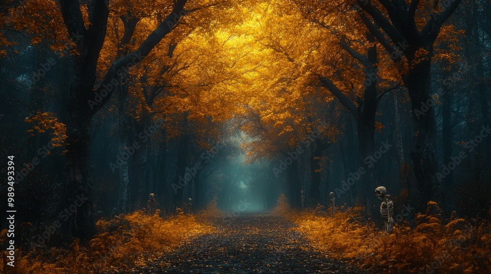 Fototapeta premium dark forest, autumn, night background