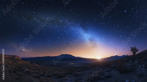 Panorama of a starry night sky illuminated by zodiacal light