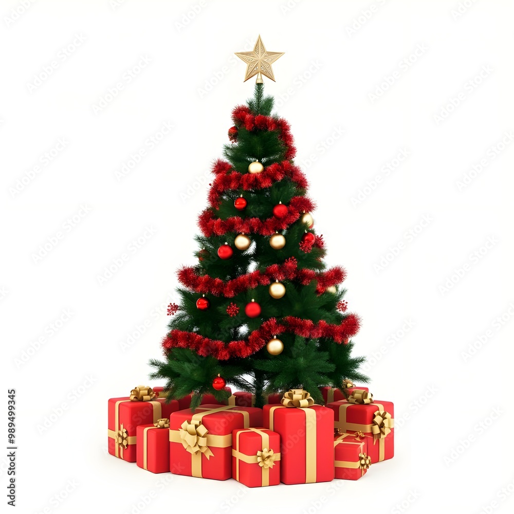 Decorated Christmas tree with presents for new year isolated on white background Decorated Christmas tree with presents for new year isolated on white background
