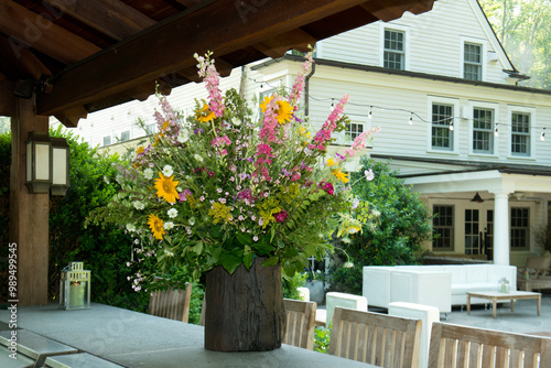 Floral Centerpiece Outdoor Dinner Party, Garden Wedding, Backyard Event Decor. Large Floral Arrangement Outside