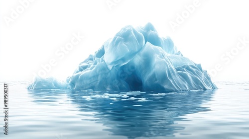 Melting iceberg on a white backdrop representing the implications of climate change and the reduction of glaciers