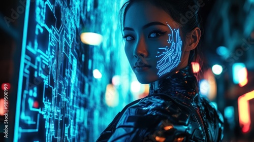 Wallpaper Mural Cyberpunk Woman with Circuitry on Her Face Torontodigital.ca