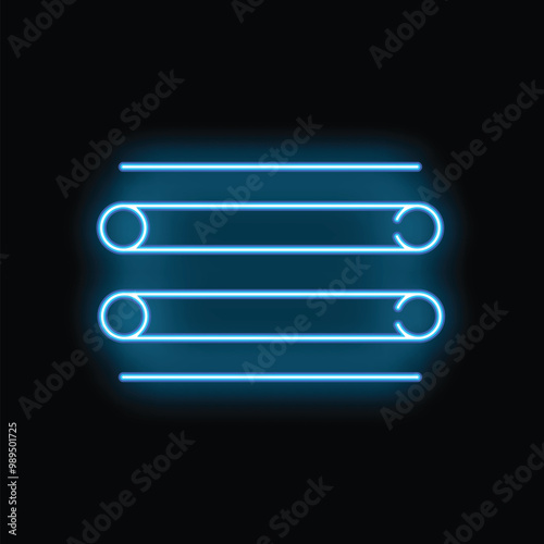 Vibrant blue neon sign representing a simple menu layout with horizontal lines, ideal for restaurant and bar signage