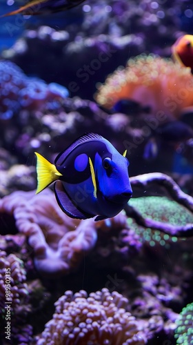 Blue and Yellow Fish Swimming in a Coral Reef