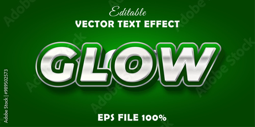 Editable text effect - Glow green sliver metallic style