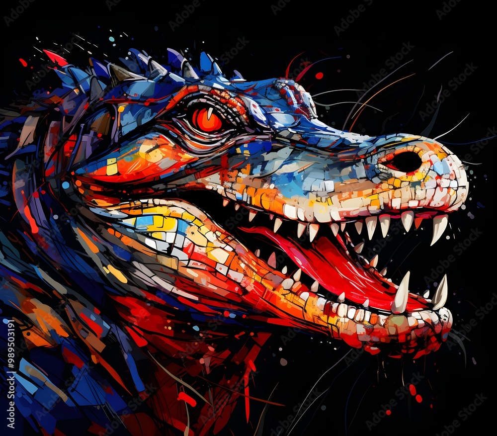 an abstract drawing of a away view for crocodile with colorful line with mixed pattern colorful background an abstract drawing of a away view for crocodile with colorful line with mixed pattern colorful background