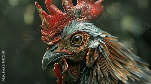 Wallpaper Mural Close-Up Portrait of a Rooster with Detailed Feathers Torontodigital.ca
