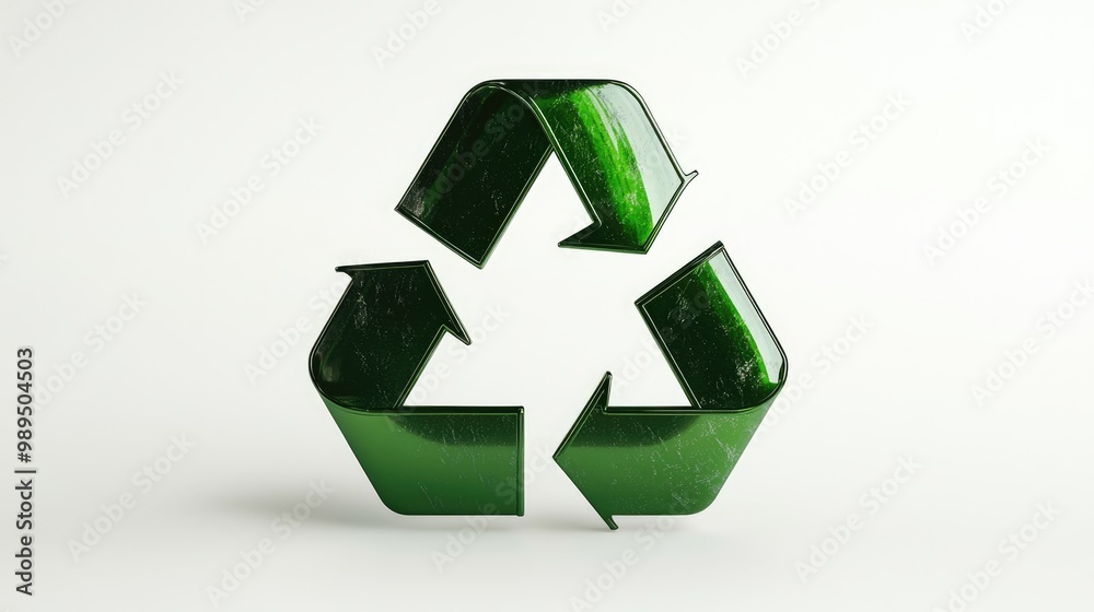 Fototapeta premium 3D illustration of a green recycle symbol set against a white background