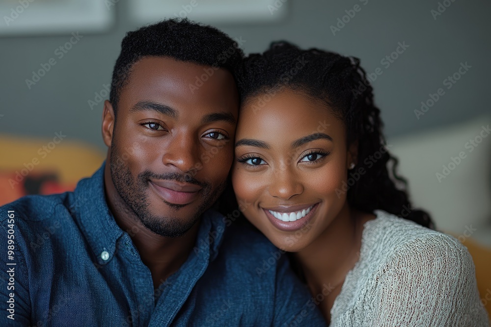 Happy couple smiling and posing for a portrait Happy couple smiling and posing for a portrait