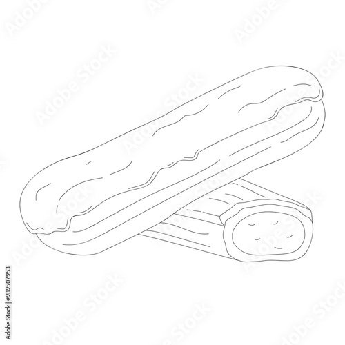 Hand drawn eclair cookies. Vector illustration of bakery product. Black and white drawing for menu, packaging and label
