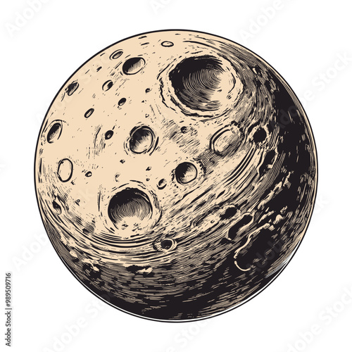 Vintage Hand-Drawn Vector Art of Moon Crater