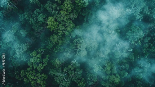 Foggy forest landscape pattern background top view generated by ai