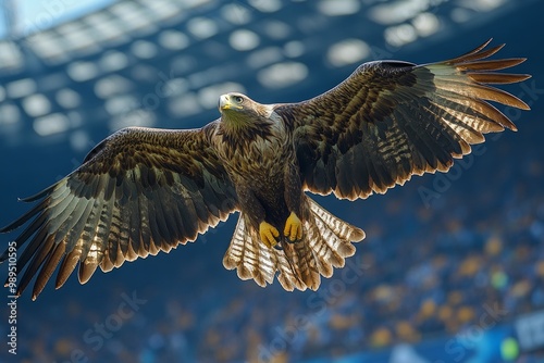  an eagle flying on soccer field photo