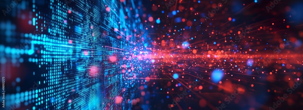 Abstract digital background with glowing data blocks and lines of code,... Abstract digital background with glowing data blocks and lines of code,...