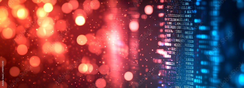 Digital background featuring a series of pixelated code blocks on the right,... Digital background featuring a series of pixelated code blocks on the right,...