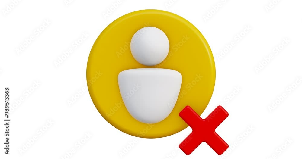 Personal account icon, personal page error on websites and messengers, ban. Cross icon. 3d 4k loop animation, cartoon style, isolated, transparent background.