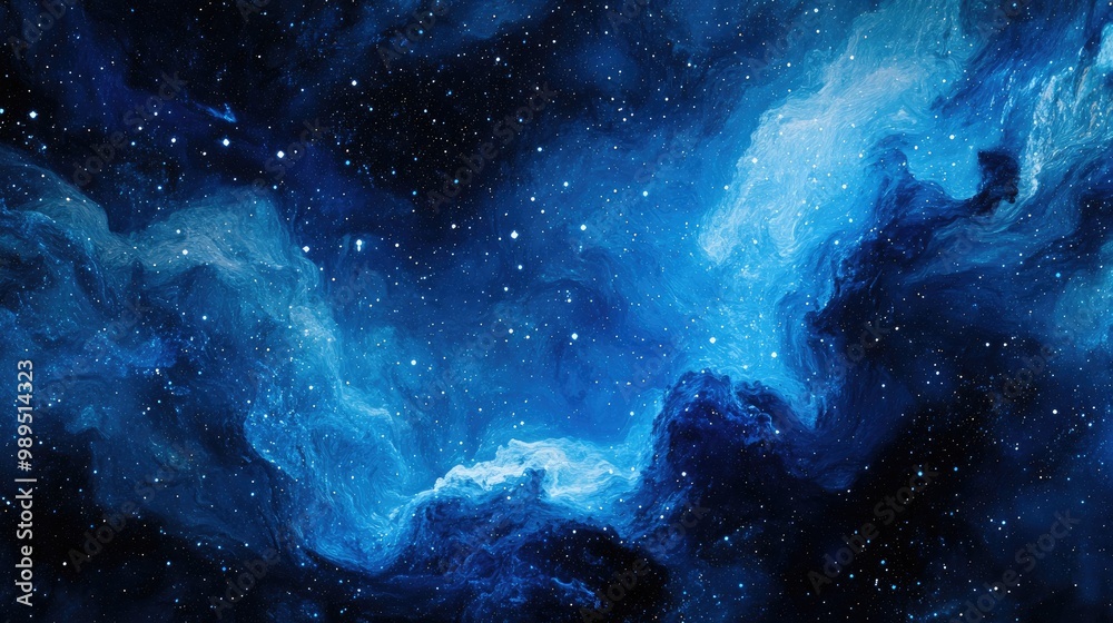 Fototapeta premium Cosmic nebula and starry background in shades of blue creating an abstract outer space scene