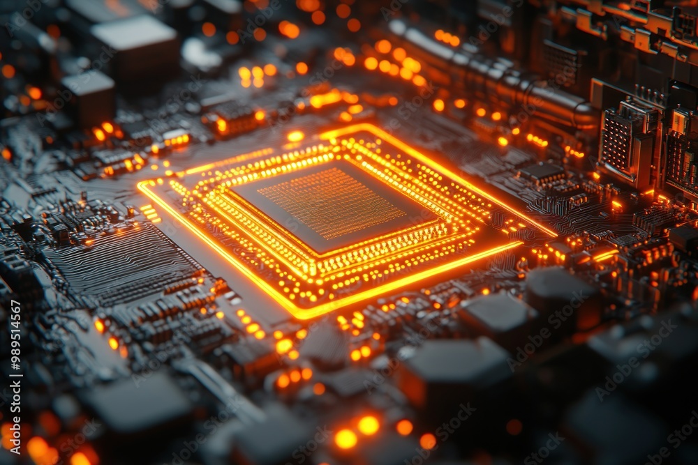 Glowing Processor in the Circuit Board Glowing Processor in the Circuit Board