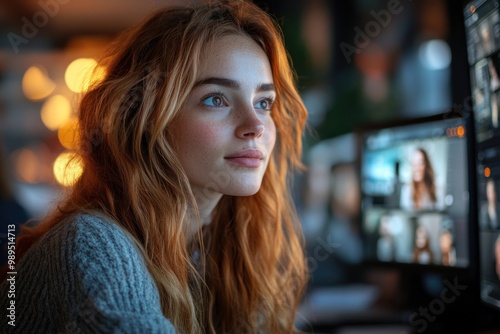 Woman looking at computer screen