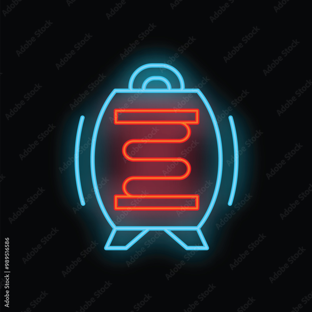 Neon sign representing a water heater with a visible heating element, glowing on a black background Neon sign representing a water heater with a visible heating element, glowing on a black background