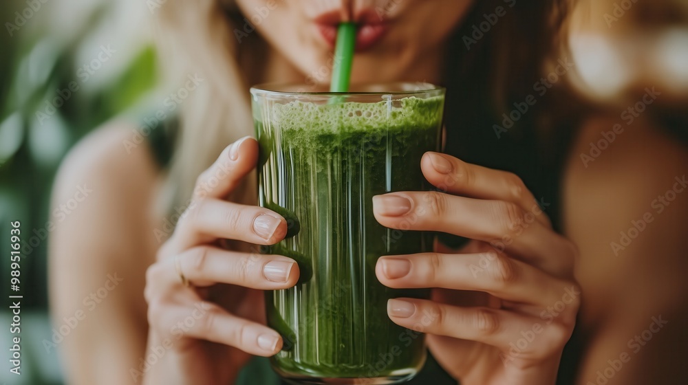 Person Drinking Fresh Green Smoothie for a Healthy Lifestyle