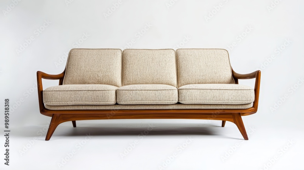 Obraz premium Midcentury sofa with low profile and neutral fabric upholstery
